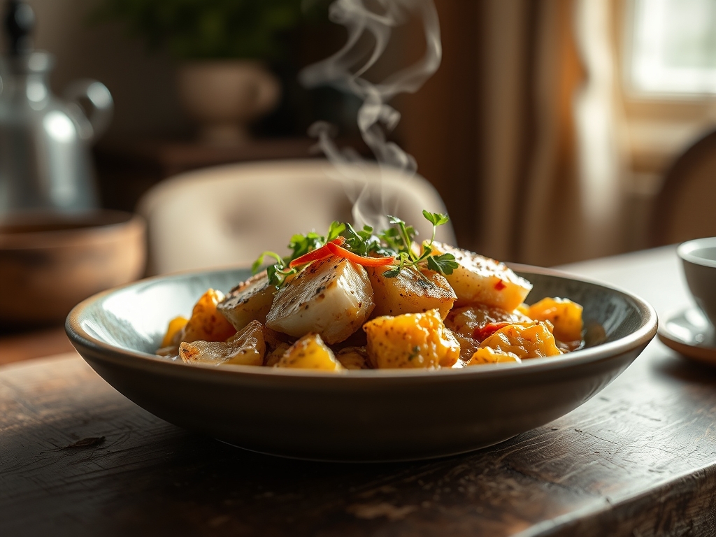 Bacalhau à minhota com cebolada