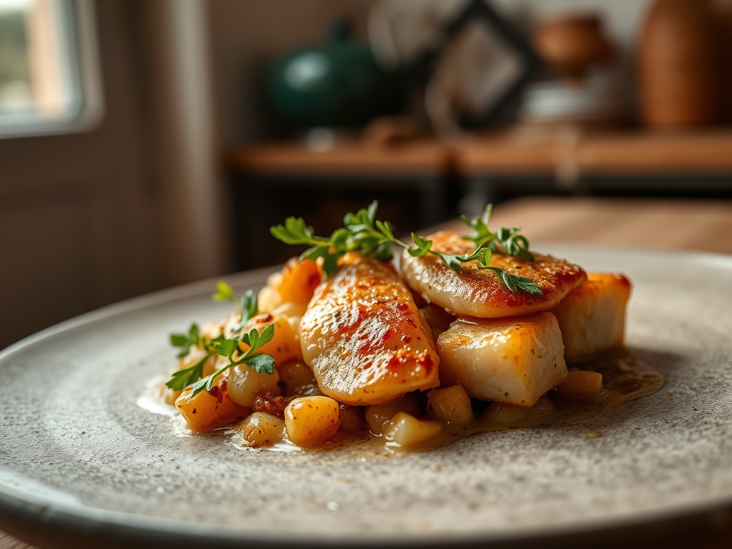 Bacalhau com crosta de broa e ouro