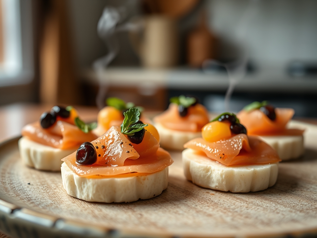 Canapés de salmão e caviar
