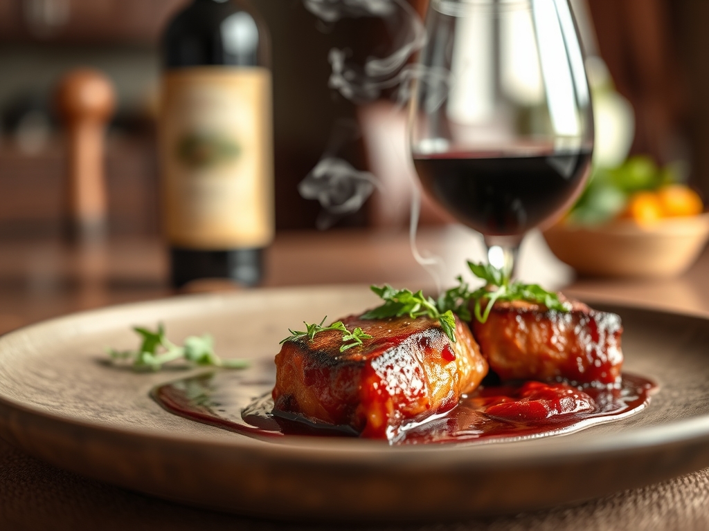 Coelho à caçador com vinho tinto