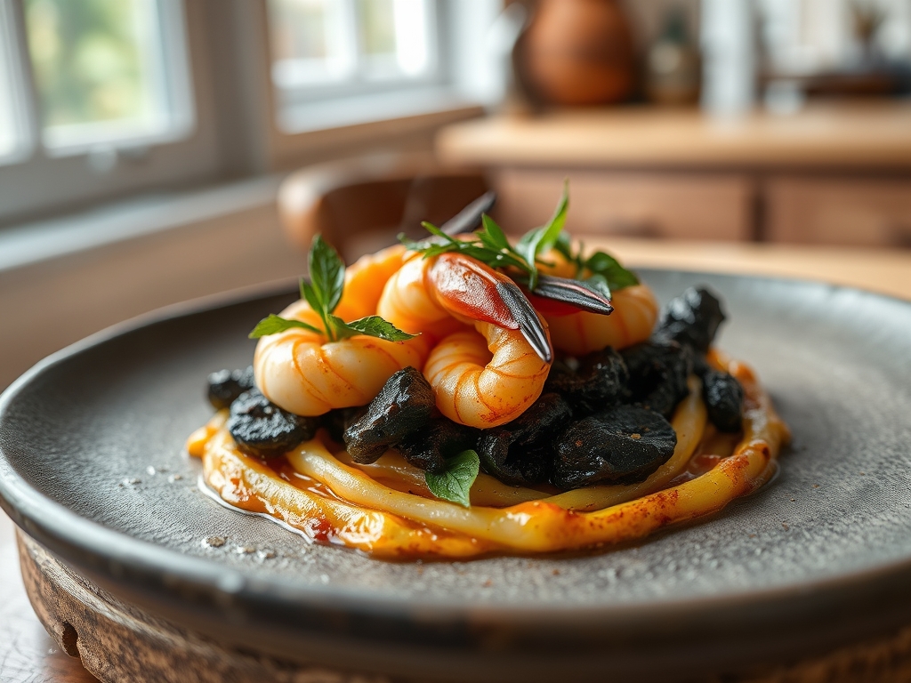 Esparguete negro com gambas