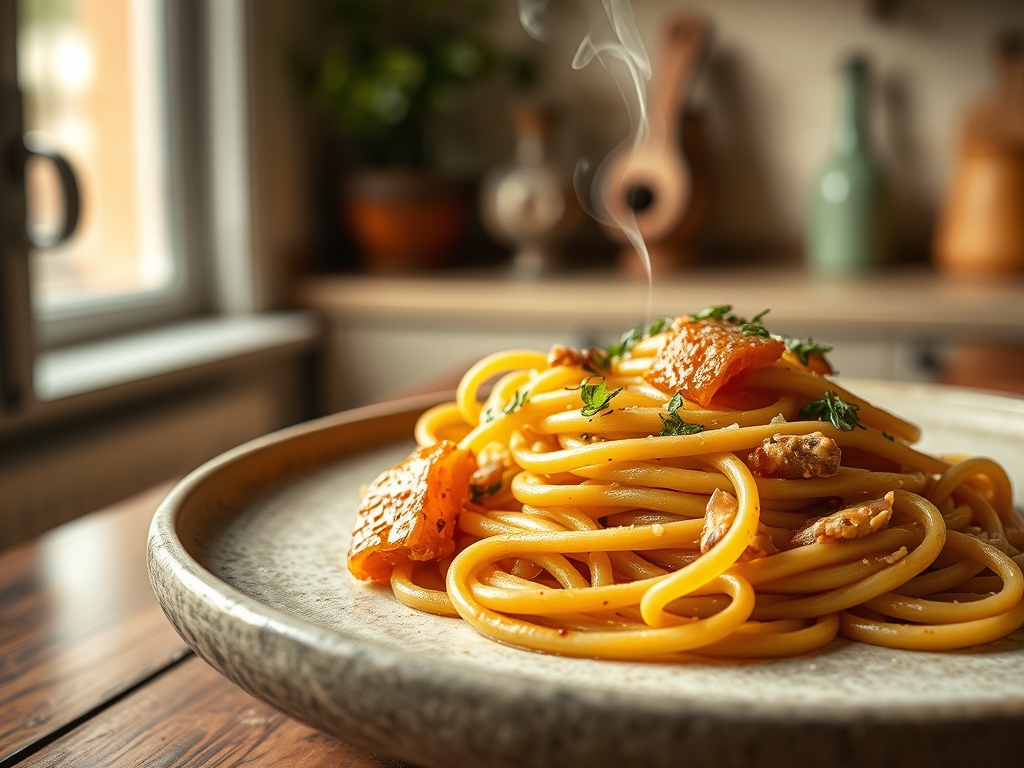 Fettuccine com salmão e natas