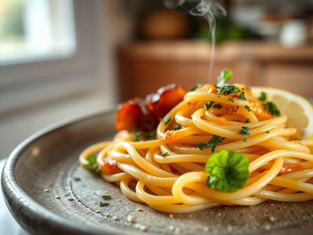 Linguine com vieiras e limão