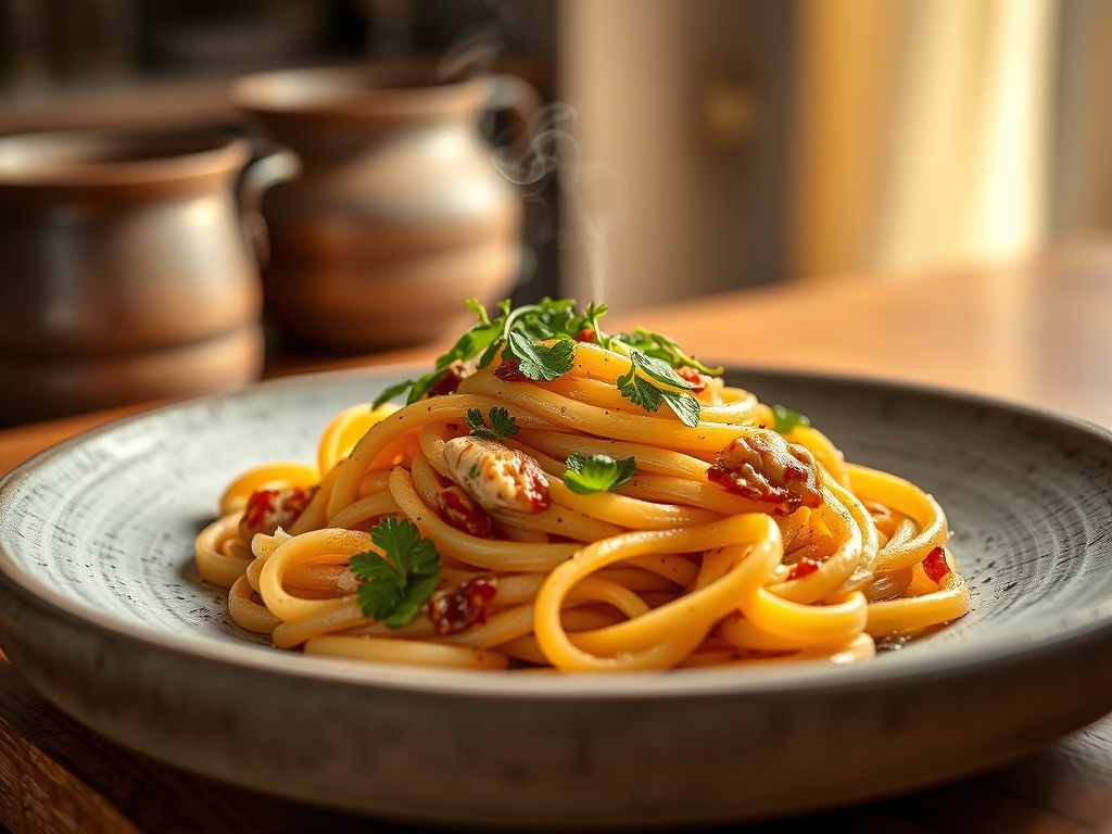 Pasta com lagosta e manjericão