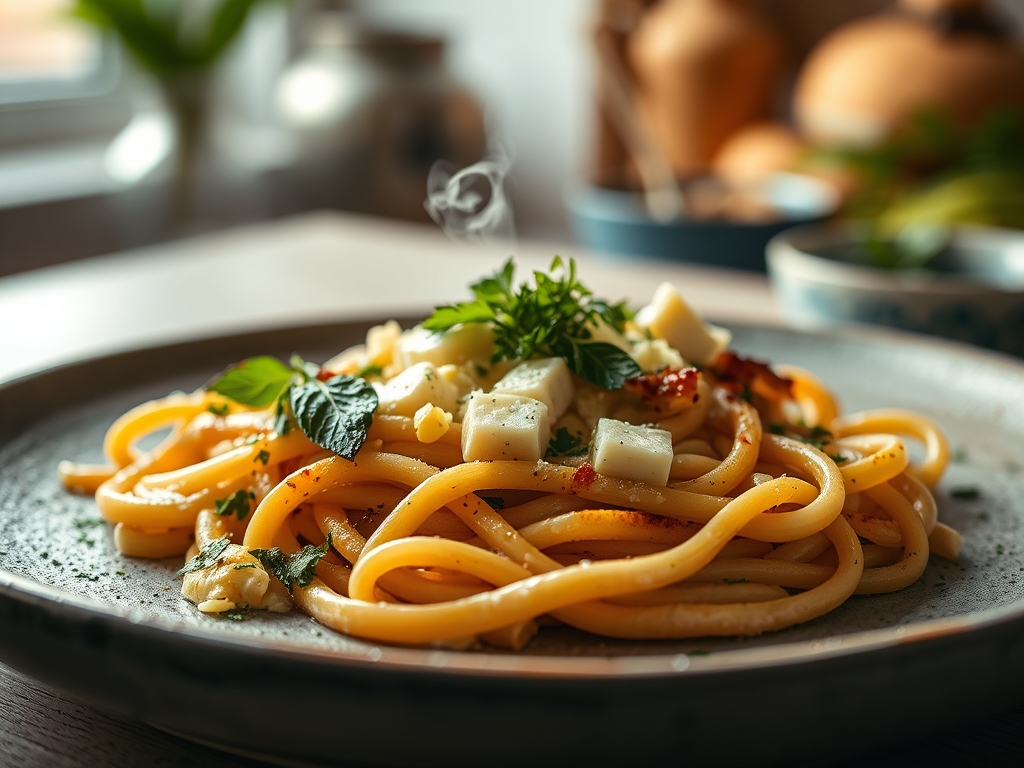 Pasta com molho de queijo gorgonzola